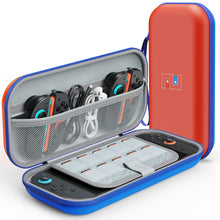 Lade das Bild in den Galerie-Viewer, MEKO Tasche für Nintendo Switch 2 (2025) – Wasserabweisende PU-Ledertasche Switch-Schutzhülle mit 10 Spielkarten-Fächern, stoßfestem Eva-Innenfutter &amp; Vollschutz-Design (Rot und Blau)
