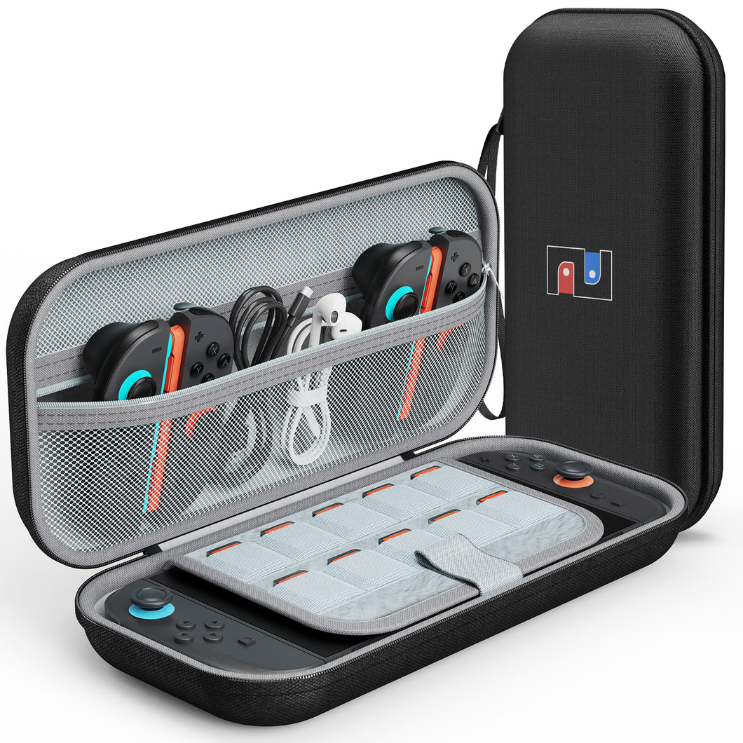 MEKO Tasche für Nintendo Switch 2 (2025) Robuste 600D-Polyester-Switch-Schutzhülle mit 10 Spielkarten-Fächern, stoßfestem Eva-Innenfutter & Vollschutz-Design (Schwarz)