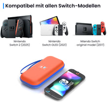 Lade das Bild in den Galerie-Viewer, MEKO Tasche für Nintendo Switch 2 (2025) – Wasserabweisende PU-Ledertasche Switch-Schutzhülle mit 10 Spielkarten-Fächern, stoßfestem Eva-Innenfutter &amp; Vollschutz-Design (Rot und Blau)
